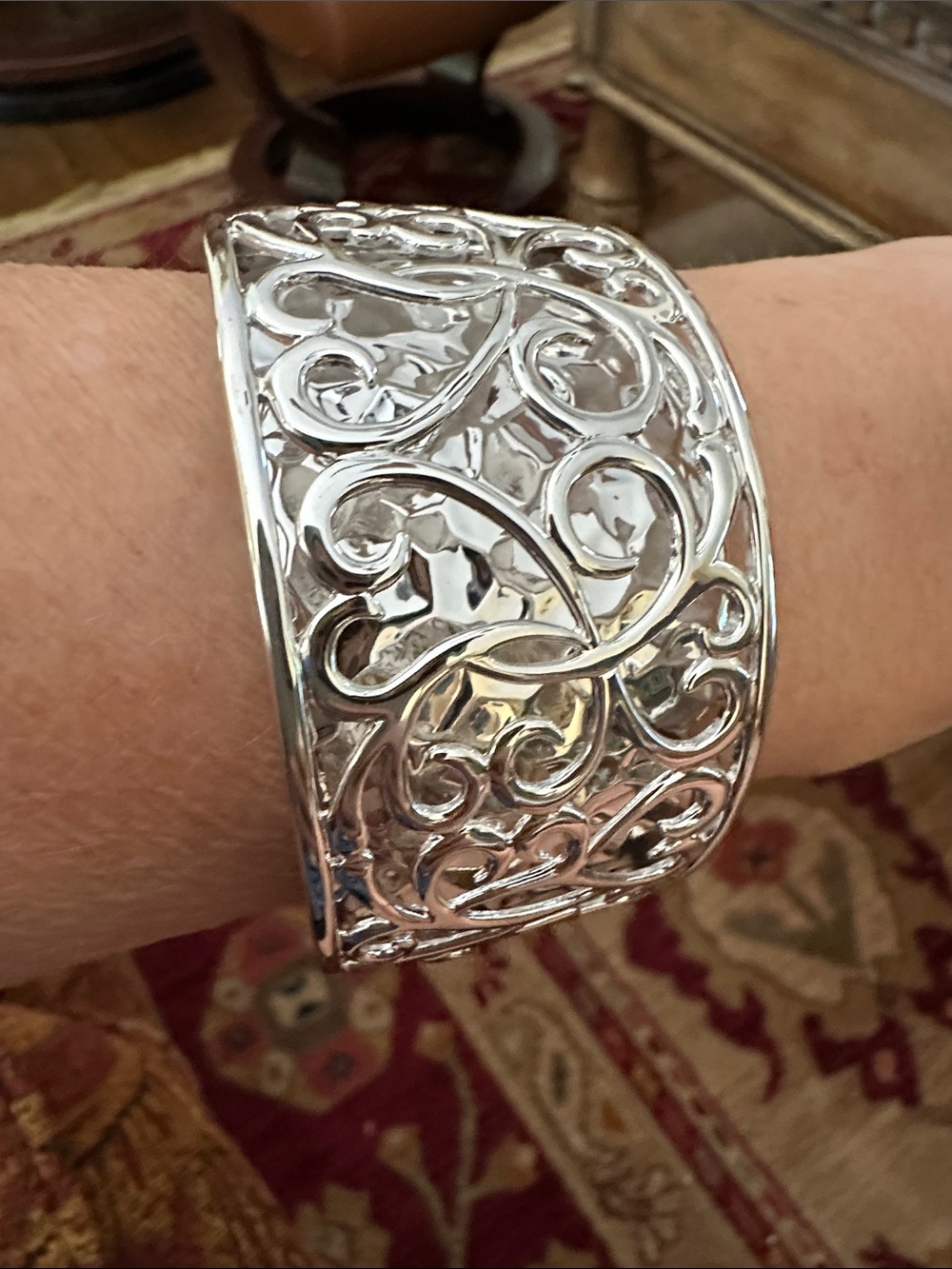 Intricate Filigree Openwork Silver Bracelet